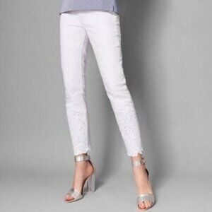Ted Baker Marriaa Embroidered Hem High Rise Skinny Ankle Jean White Plus Size 34